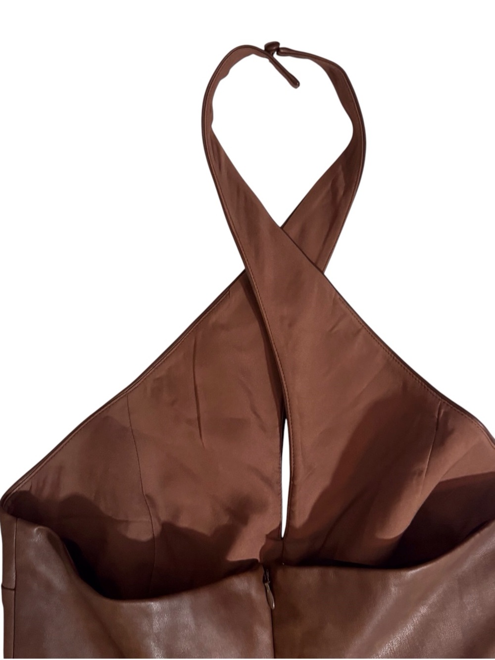 Tularosa Size Small Brown Faux Leather Becca Mini Dress Halter Sleeveless Party - Picture 5 of 8